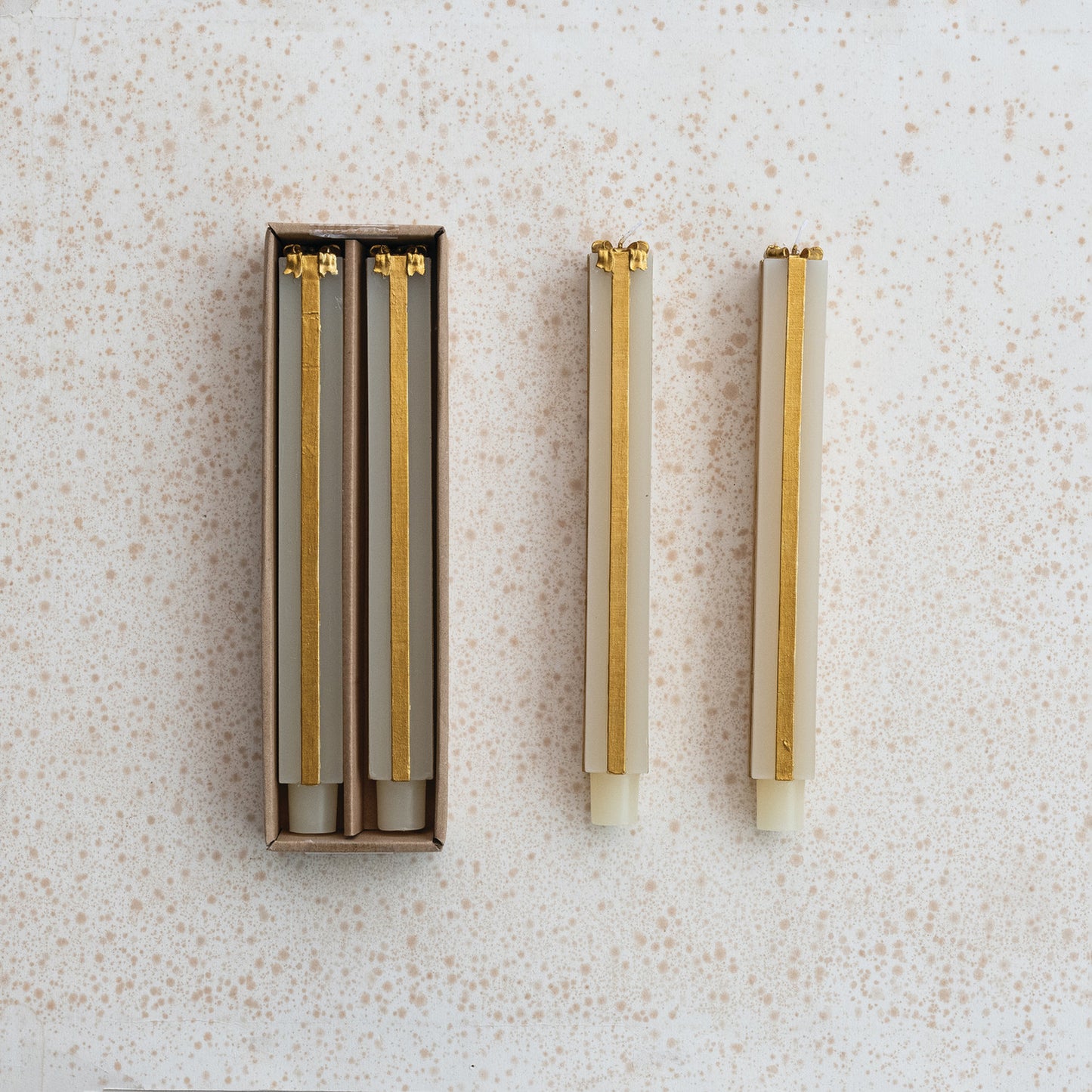 Unscented Present Taper Candles in Gold - 2 Size Options - Creative Co Op - S&H