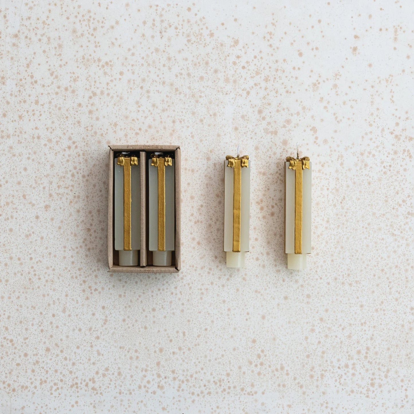Unscented Present Taper Candles in Gold - 2 Size Options - Creative Co Op - S&H