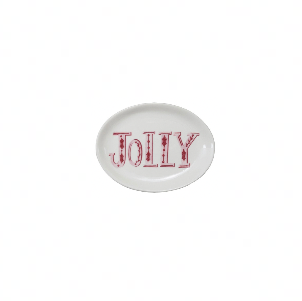 Stoneware "Jolly" Holiday Plate - Creative Co Op - S&H