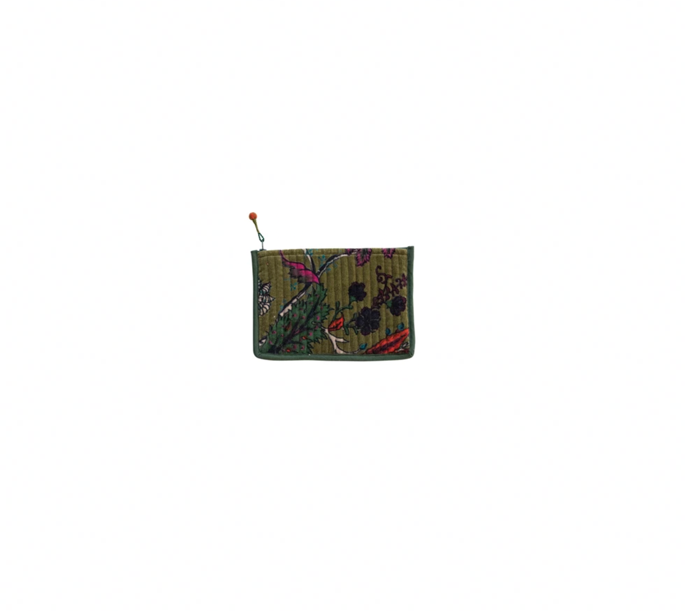 Cotton Velvet Zip Pouch - Olive Green Florals - Creative Co Op - S&H