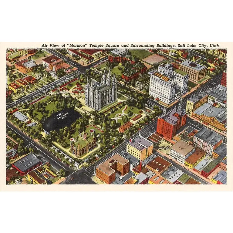 UT-46 Aerial View of Temple Square, Salt Lake City, Utah VinTag - S&He Image, Postcard - Found Image Press