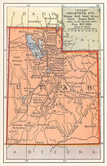 UT-187 Map of Utah Vintage Image, Magnet - Found Image Press