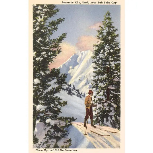 UT-199 Skier at Alta, Utah Vintage Image, Postcard - Found Image Press