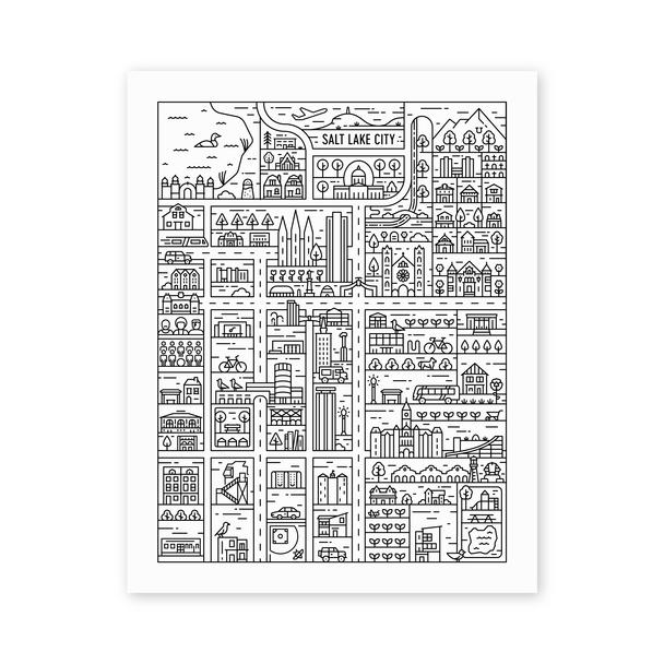 Salt Lake City Map 11x14 Print - Fell WS