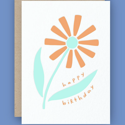 Happy Birthday Flower Letterpress Greeting Card