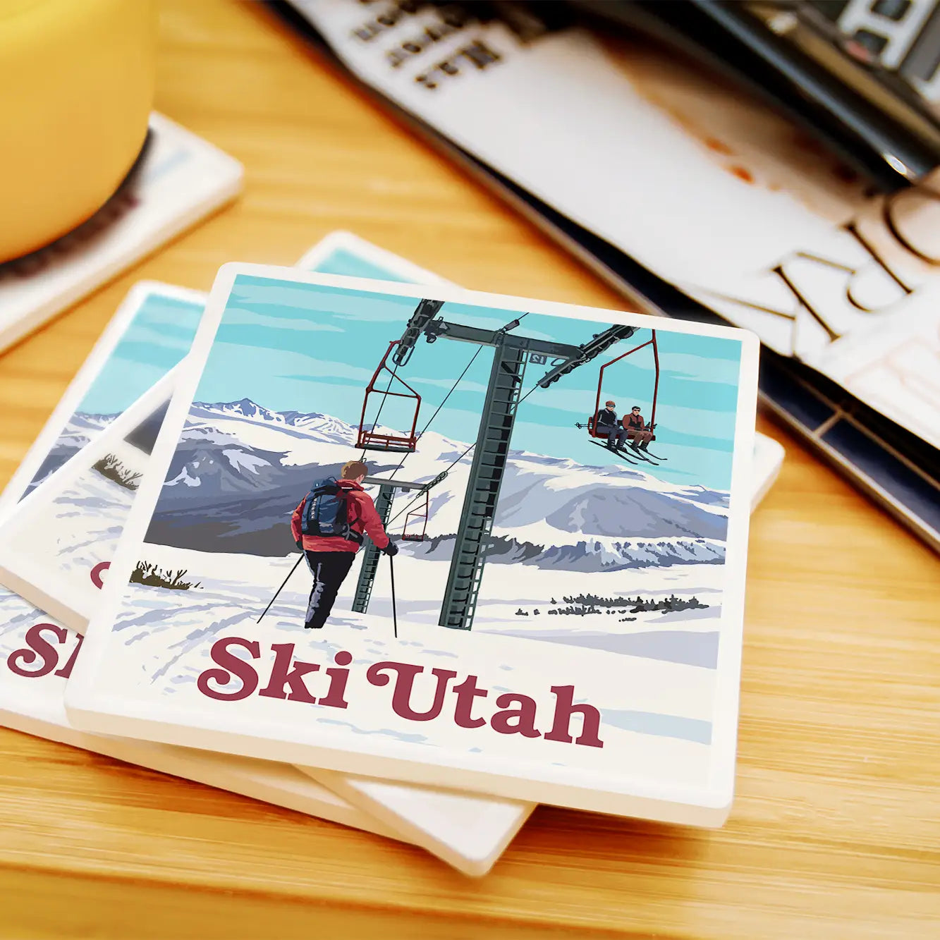 Ceramic Coaster, Ski Lift - Lantern Press WS
