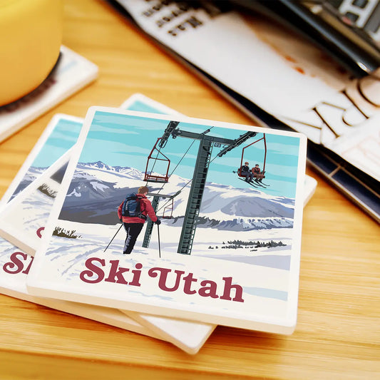 Ceramic Coaster, Ski Lift - Lantern Press - S&H WS