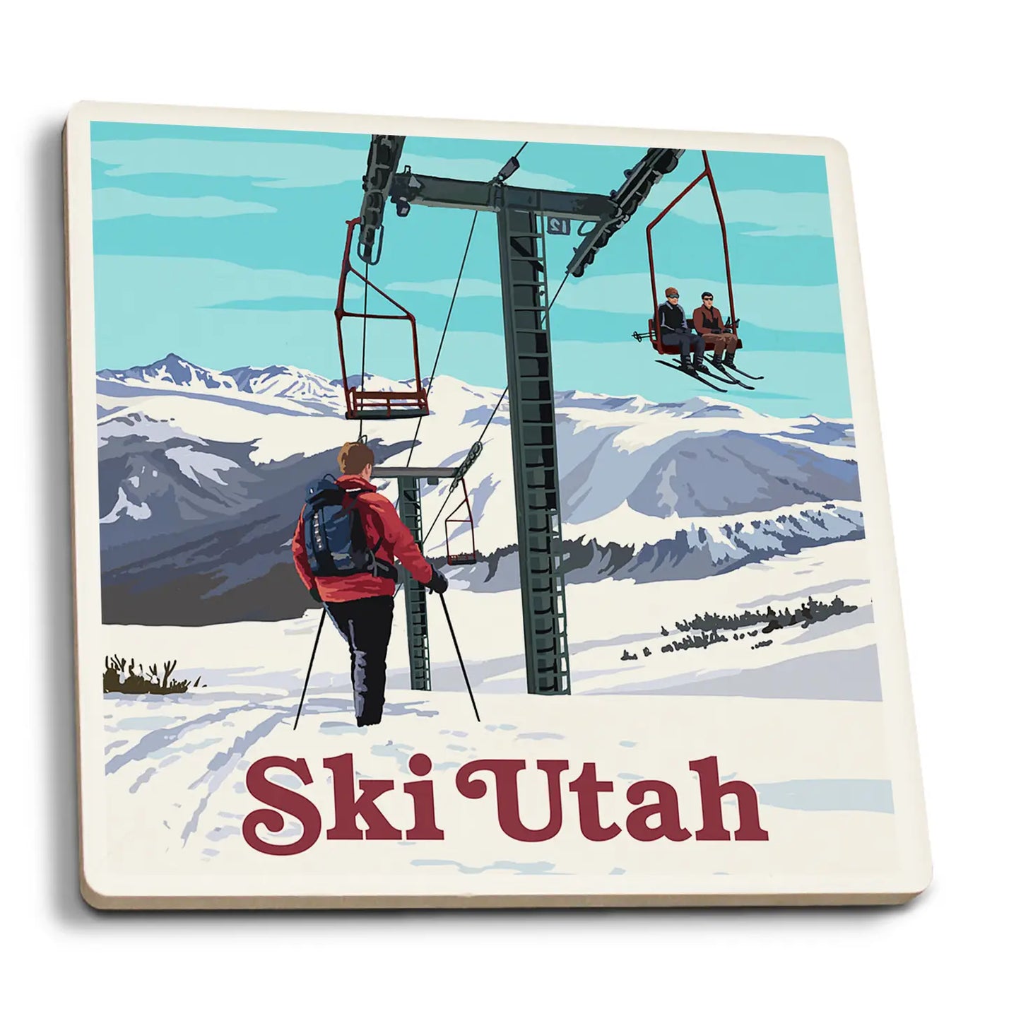 Ceramic Coaster, Ski Lift - Lantern Press WS