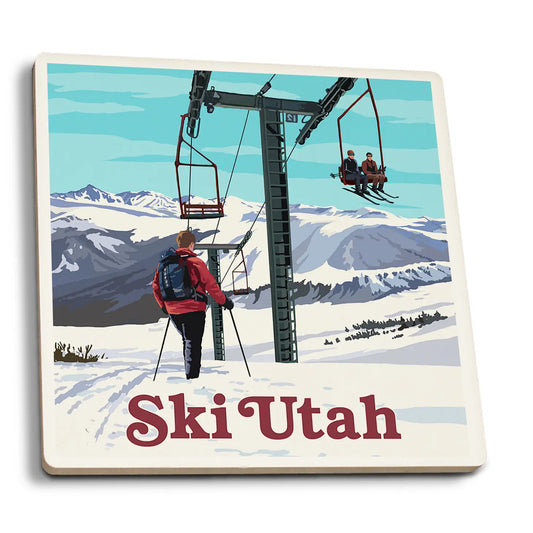 Ceramic Coaster, Ski Lift - Lantern Press - S&H WS