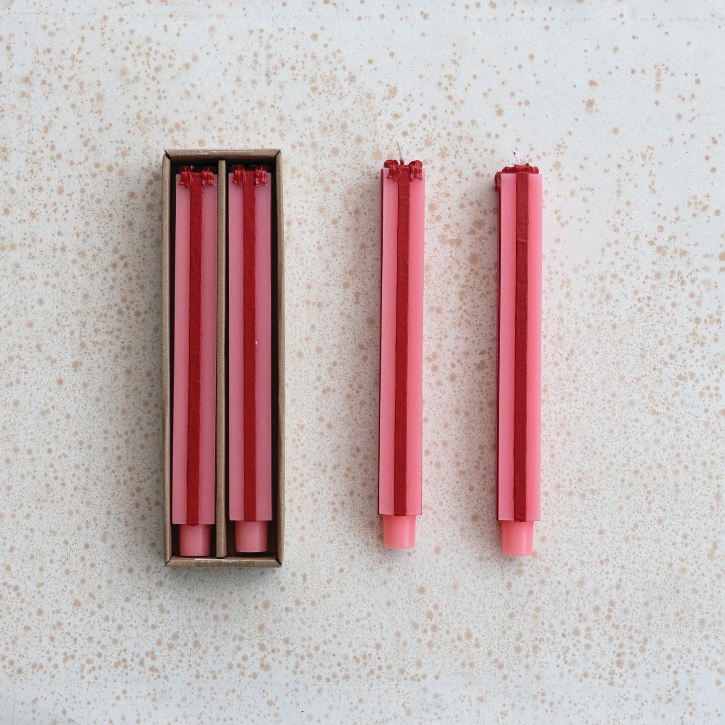 Unscented Present Taper Candles in Pink & Red -  2 Size Options - Creative Co Op - S&H