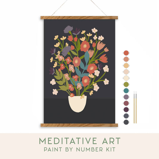 Flower Bouquet Meditative Art Paint by Number Kit Kit + Magnetic Frame