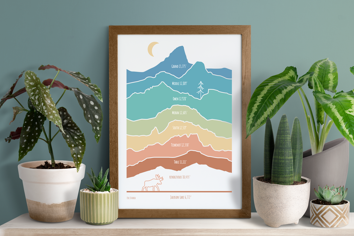 Tetons Mountain Elevations Print