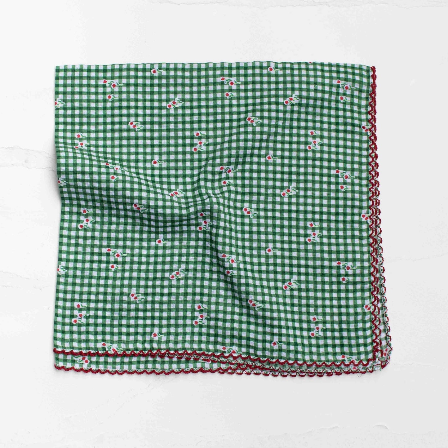 Gingham Floral Cotton Blend Scarf - 3 Colors - Tiepology