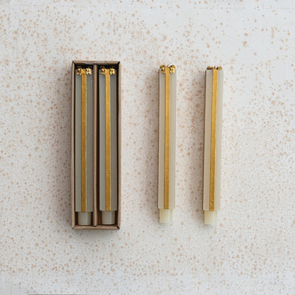 Unscented Present Taper Candles in Gold -  2 Size Options - Creative Co Op - S&H