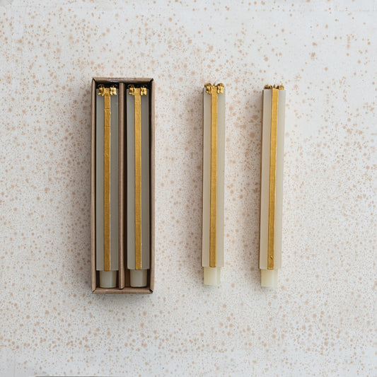 Unscented Present Taper Candles in Gold -  2 Size Options - Creative Co Op - S&H