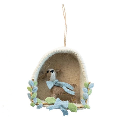 Handmade Wool Felt Bow Deer Ornament - Creative Co Op - S&H