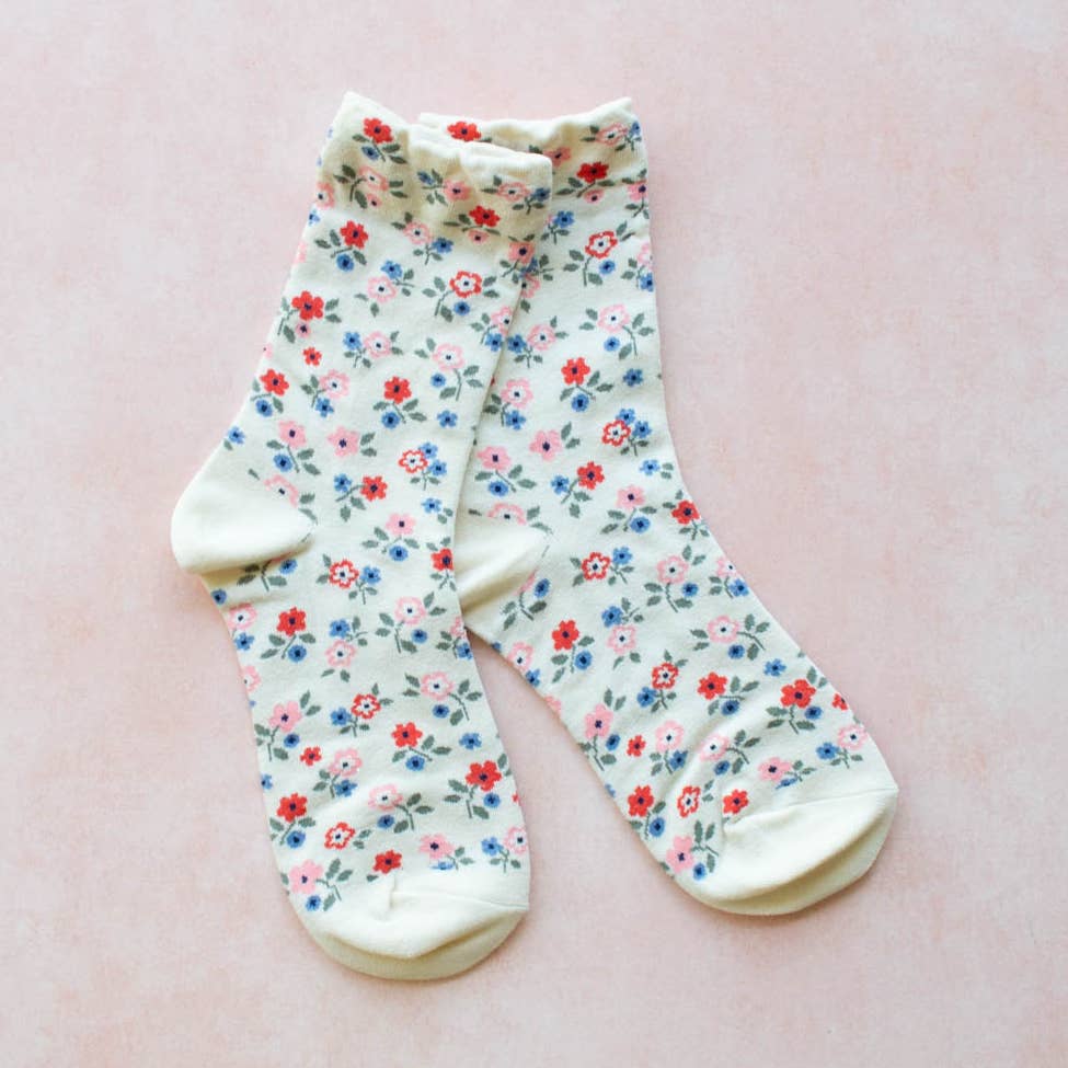 Garden Flower Socks - Ivory - Tiepology