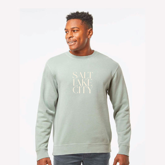 Salt Lake City Stacked Crew Sweatshirt Sage