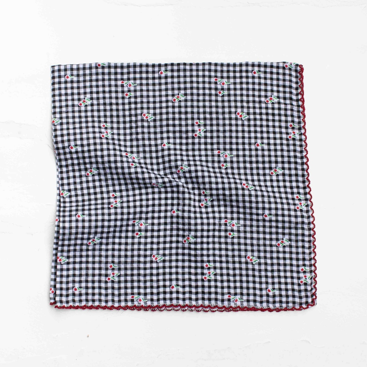 Gingham Floral Cotton Blend Scarf - 3 Colors - Tiepology