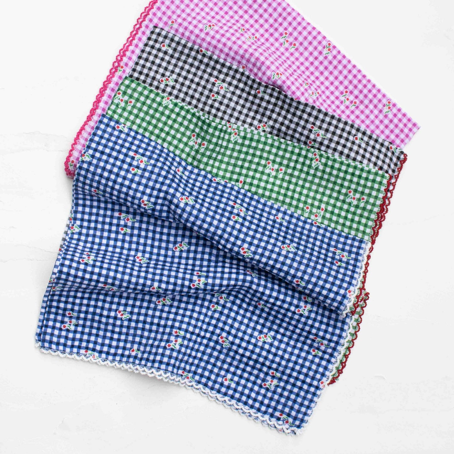 Gingham Floral Cotton Blend Scarf - 3 Colors - Tiepology