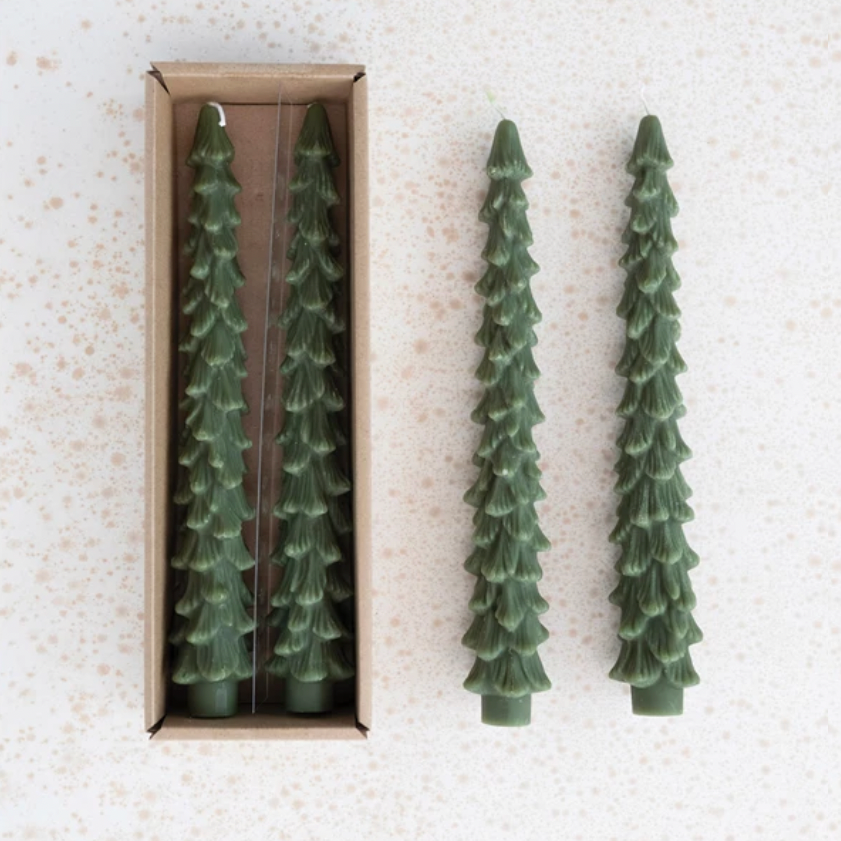 Unscented Pine Tree Taper Candles - Evergreen - Creative Co Op - S&H