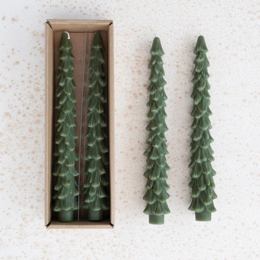 Unscented Pine Tree Taper Candles - Evergreen - Creative Co Op - S&H