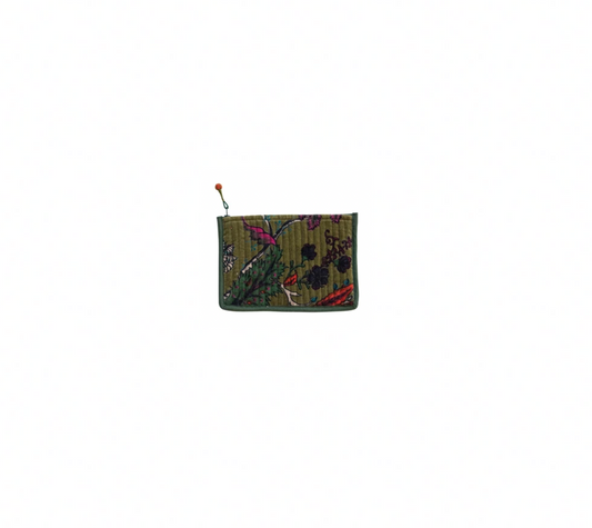 Cotton Velvet Zip Pouch - Olive Green Florals - Creative Co Op - S&H