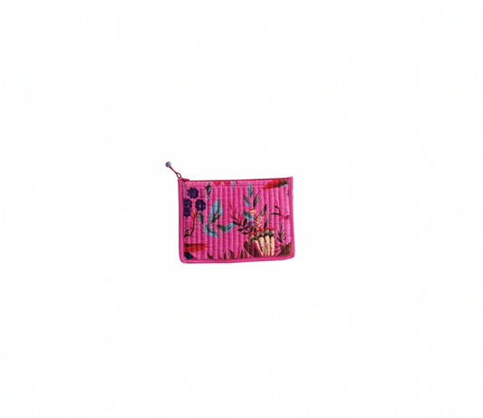 Cotton Velvet Zip Pouch - Hot Pink Florals - Creative Co Op - S&H