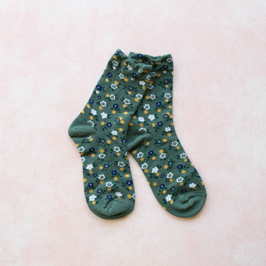 Garden Flower Socks - Green - Tiepology