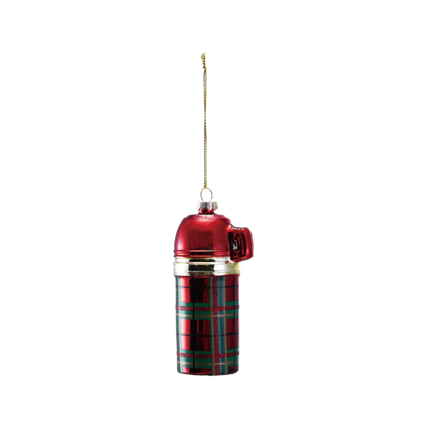 Plaid Glass Thermos Ornament - Creative Co Op - S&H