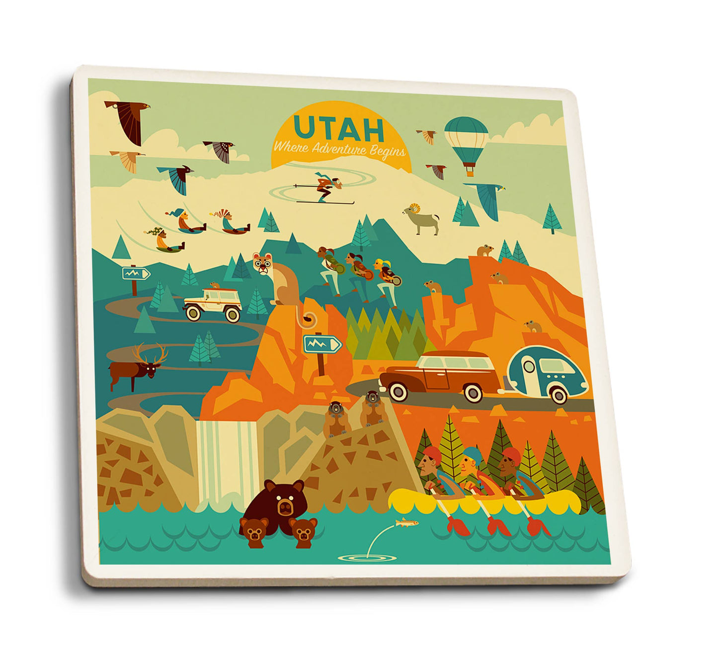 Ceramic Coaster "Where Adventure Begins" - Lantern Press WS