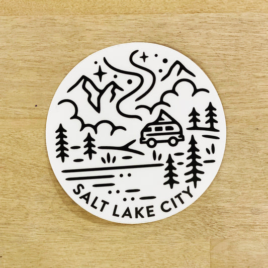 Salt Lake City - Outdoor Camper Scene - Sticker