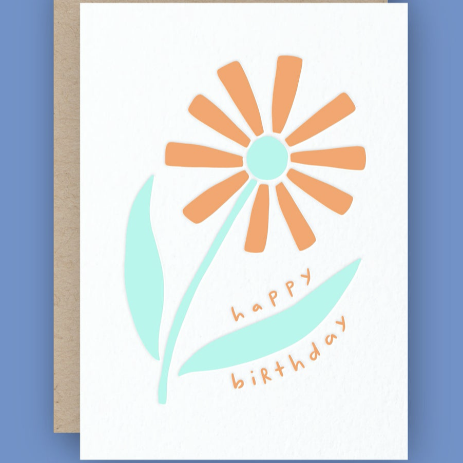 Happy Birthday Flower Letterpress Greeting Card