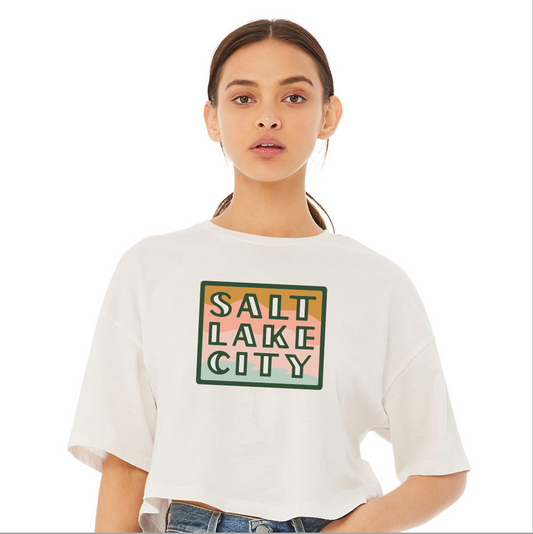 Salt Lake City Block Women's Crop Cream T-Shirt