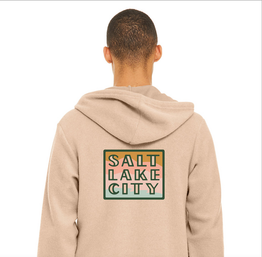 Salt Lake City Block Unisex Zip-up Sueded Fleece Sweatshirt