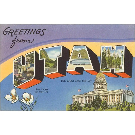 UT-44 Greetings from Utah - Vintage Image, Postcard - Blue